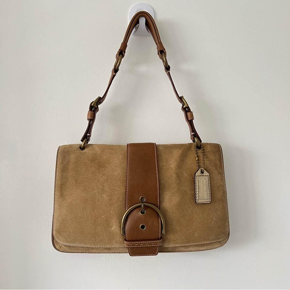 Coach Y2K Tan/BROWN Soft Suede Leather Shoulder Bag